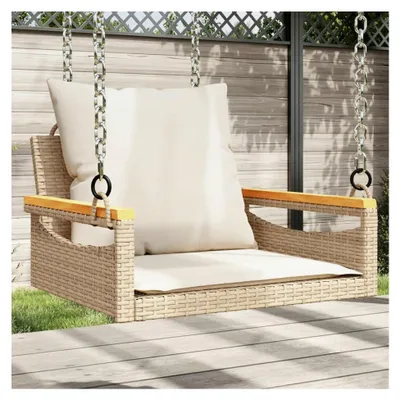 Produktbild von Hängesessel mit Kissen Beige 63x62x40 cm Poly Rattan, Hängeschaukel für Innen und Außen
