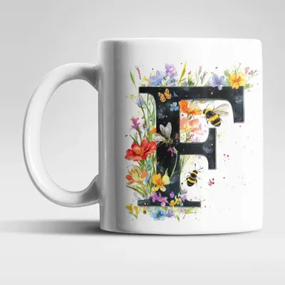 Produktbild von Name A bis Z und 0 bis 9 Blumen Bienen Kaffeetasse Teetasse Tasse Geschenkidee – F