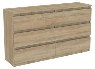 Image de Commode en chêne Sonoma avec tiroirs, 120 cm de largeur, 6 tiroirs, idéale pour les chambres et les salons. FABRICANT