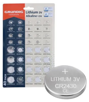 Obrázek produktu pro Sada knoflíkových baterií Grundig, 40 kusů – lithiové 3V a alkalické 1,5V – CR203