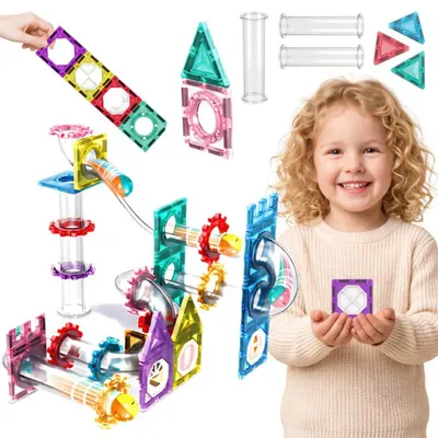 Produktbild von Woopie Magnetische Konstruktionsblöcke, 3D-Lernset, Kugelbahn, 126-teilig.