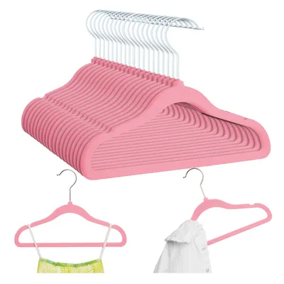 Produktbild von OGIVO Kinderkleiderbügel Samt Rosa 20 Stück Rutschfeste Kleiderbügel für Kinder
