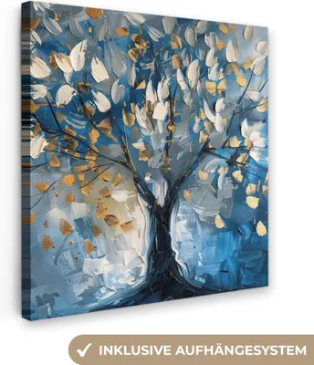 Obrázok produktu pre MuchoWow® - Plátno - Strom - Modrá - Zlatá - Abstraktné, nástenná maľba, nástenné dekorácie obrazy obývacia izba, 50x50cm