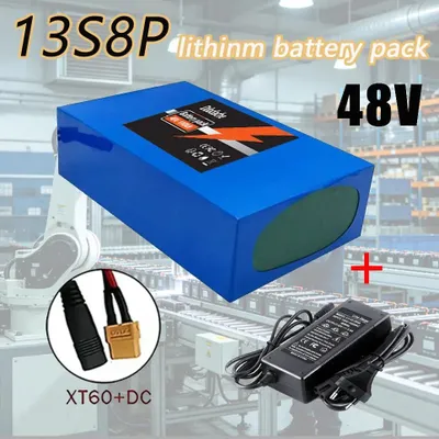 Produktbild von Lithium Ionen Akku 48V 100Ah - 13S8P Akkupack Für E Scooter - Für 2000W Motor - Integriertes 50A BMS - XT60 Stecker - DC Ladegerät