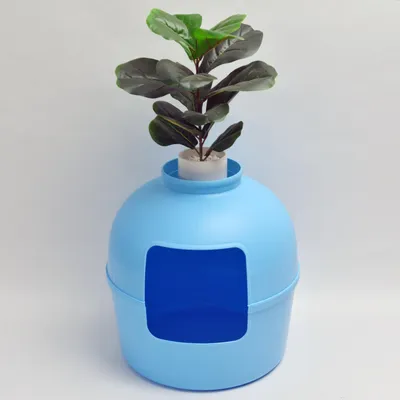 Produktbild von RHRQuality Katzentoilette – Flower XXL – Versteckte Katzentoilette – Für große Katzen – Mit großem Eingang (51 cm) und abnehmbarer Oberseite – Frisches Blau