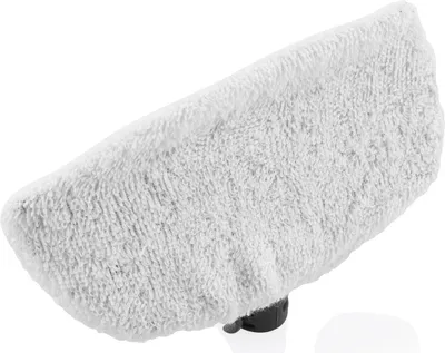 A close-up shot of a white mop head attachment for a cleaning device, with a black connector visible at the bottom.