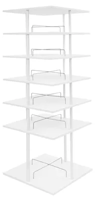 Produktbild von Schuhregal - 6-stöckiger 360° drehbarer Schuhständer - Metall, große Kapazität, platzsparend, ca. 24 Paar Schuhe, 57x57x155 cm - Weiß