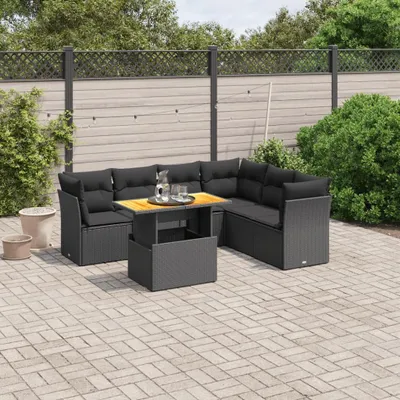 Produktbild von 7-tlg. Garten-Sofagarnitur - mit Kissen Schwarz Poly Rattan - Gartenmöbelset 3270845
