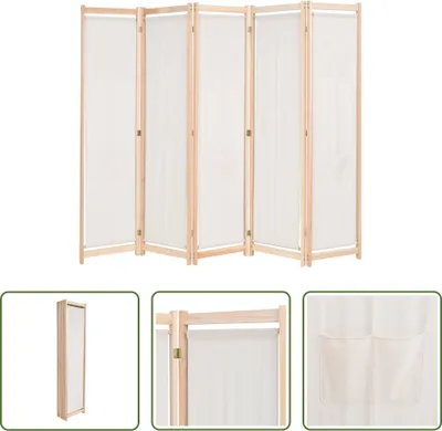 Immagine prodotto di The Living Store Divisorio 5 pezzi Crema 200 x 170 x 4 cm tessuto