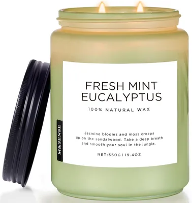 Obrázok produktu pre Vonné sviečky 550 g, eukalyptus a mäta, doba horenia 110 hodín, sója, na meditáciu