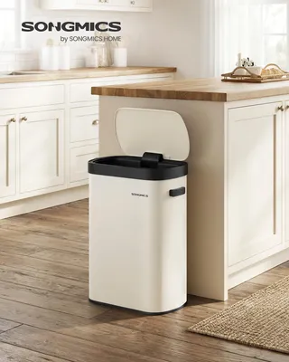 Obrázek produktu pro Odpadkový koš se senzorem, automatický odpadkový koš 50 l, víko s tichým dovíráním, ocel, krémová barva