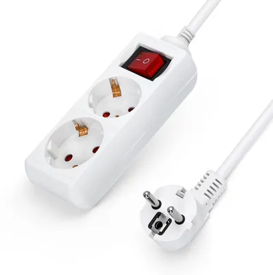 Productafbeelding van Aigostar stopcontactstrip met 2 stopcontacten en schakelaar, tafelstopcontact, kinderbeveiliging, 5 meter kabel, wit