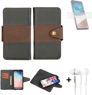 Produktbild von K-S-Trade Handyhülle Schutzhülle Bookstyle Wallet-Case kompatibel mit Motorola Moto G42 + earphones Bumper rundumschutz schwarz-braun 1x