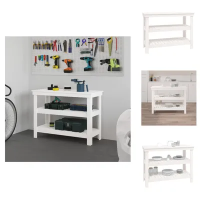 Produktbild von vidaXL Werkbank Weiß 110,5x50x80 cm Massivholz Kiefer -  Werkbänke