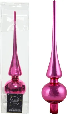 Produktbild von Christbaumspitze Echt Glas 26 x 6 cm Matt Glanz Weihnachtsbaum Spitze Baumspitze Christbaumschmuck Deko, Farbe:Flashing Pink Glanz