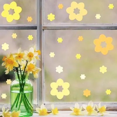 Produktbild von Fensterbild Frühling Blüten Pastell Ostern Fensteraufkleber wiederverwendbar Pastellfarben