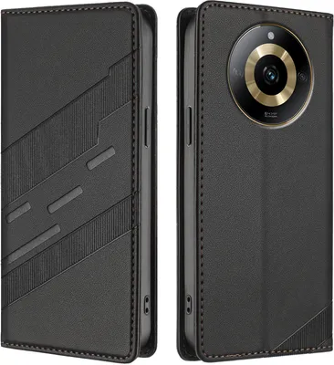 Produktbild von Hülle für Realme 11 4G, Kunstleder Brieftaschen Handyhülle mit Kartenfach und Standfunktion Schwarz
