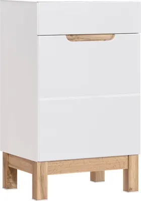 Produktbild von Waschtischunterschrank 50 cm SOLNA-56 Hochglanz weiß mit Wotaneiche, B x H x T ca. 50 x 84 x 39cm