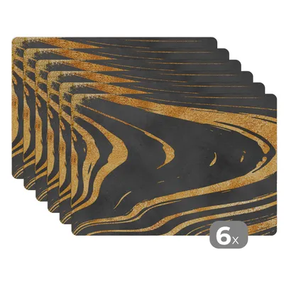 Obrázok produktu pre MuchoWow® Podložky Sada 6 podložiek Umývateľné podložky 30x45x0.3cm Zlatá - čierna - abstraktná Podložka pod stôl Nekĺzavá a odolná voči teplu