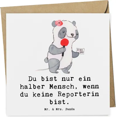 Produktbild von Mr. & Mrs. Panda Grußkarte Reporterin Herz - Weiß - Geschenk, anlasskarte, Klappkarte, Glückwunschkarte, faltkarte, doppelkarte