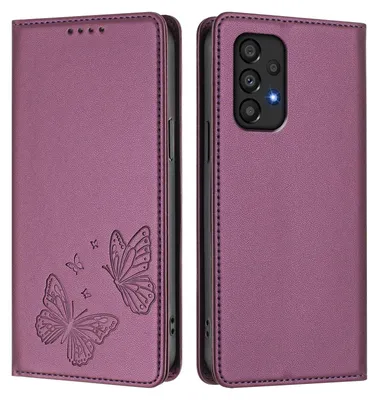 Obrázek produktu pro Kožené pouzdro pro Samsung Galaxy A33 5G, motýlí ražbou, peněženkové flip pouzdro se stojánkem Fialová
