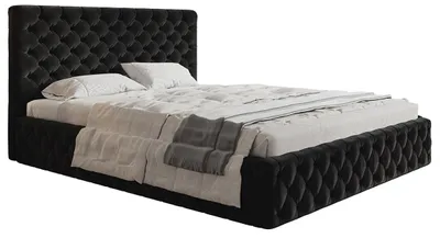 Obrázok produktu pre Čalúnená posteľ 160x200 Furis – úložný priestor, zamat, kovový rošt – dvojposteľ Chesterfield, čierna