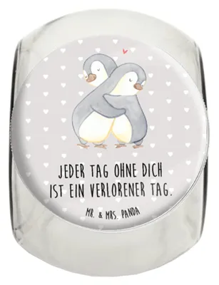 Produktbild von Mr. & Mrs. Panda Kaffeedose Pinguine Kuscheln L 870ml - Grau Pastell - Geschenk, für Freundin, Valentinstag, Hocheitstag, Vorratsbehälter, Hochzeitstag, keksglas, Freund