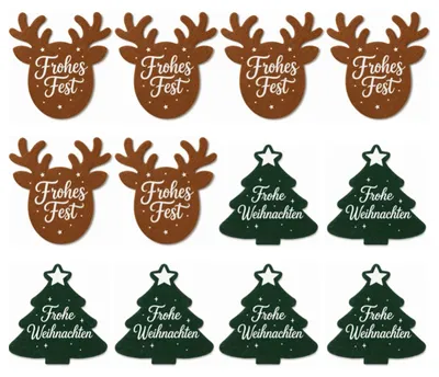12 Filz-Untersetzer Weihnachten, Rentier & Tannenbaum, 10x10 cm