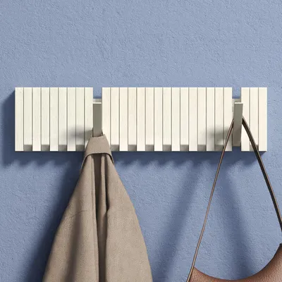 Produktbild von doporro Garderobenhaken Kleiderhaken Wand mit 14 Haken für Jacken, Garderobenleiste für Flur und Garderobe Wandgarderobe aus Holz, Matt weiß Twigro-01