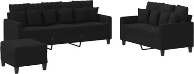 Produktbild von vidaXL 3-tlg. Sofagarnitur mit Kissen Schwarz Stoff