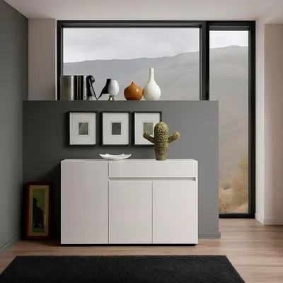 Produktbild von Kommode Dferrarin, Wohnzimmerbuffet, Wohnzimmer-Sideboard, Moderne Küchen-Speisekammer, Italy, 135x38h79 cm, Glänzendes Weiß