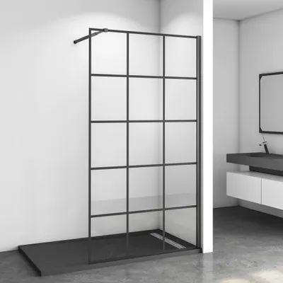 Produktbild von 120x200cm Schwarze Gittermuster FormDuschabtrennung 8mm Nano ESG Duschwand Duschabtrennung + 73-120cm Stabilisator