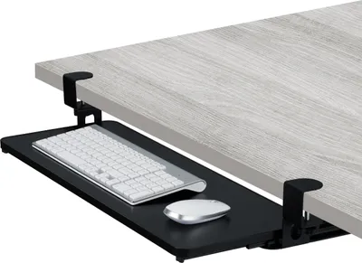 Image de Support pour clavier Relaxdays, 65 x 24 cm, extensible, à fixation par pince, ergonomique, à installer sous le tiroir du clavier, style moderne, noir