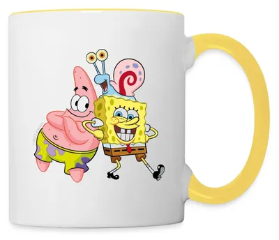 Produktbild von Spreadshirt SpongeBob Schwammkopf Mit Patrick & Gary Tasse Zweifarbig, One size, Weiß/Gelb