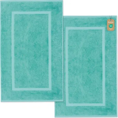 Produktbild von Lavea® 2er Set Badematte 50x80 cm – rutschfeste, Waschbare Badematten aus 100% Baumwolle, Frottierserie Elena – Saugstark, Strapazierfähig - Türkis