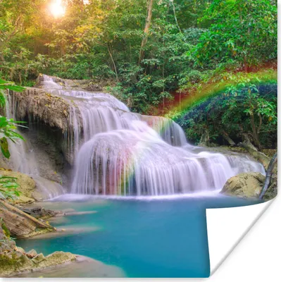 Produktbild von MuchoWow® Poster Regenbogen - Sonne - Wasserfall - Natur 100x100 cm - Babyzimmer