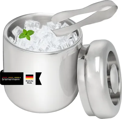 Produktbild von bremermann Eiswürfelbehälter mit Zange, Edelstahl-Eiskübel mit Deckel 1,5l, rund