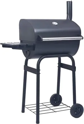 Produktbild von Holzkohlegrill mit Ablage unten, Schwarz, Holzkohlegrill mit Rädern, Grillwagen für Terrasse, Outdoor, Garten, Camping