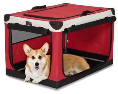 Produktbild von Hundebox faltbar Stoff Rot 76x50x49 cm mit Spiraleisenrohr und 3 Türen