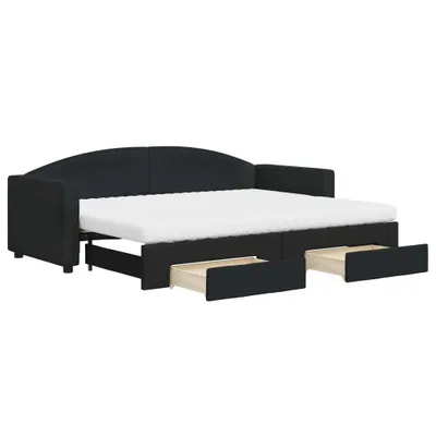 Produktbild von vidaXL Tagesbett Ausziehbar mit Schubladen Schwarz 80x200 cm Stoff