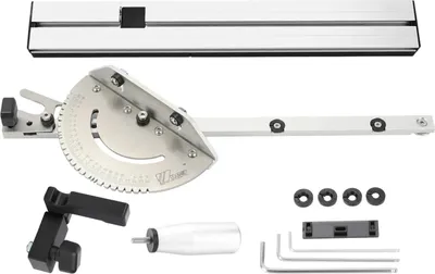 Immagine prodotto di Guida angolare per sega circolare da tavolo - Set combinato - Binario da 450 mm - Guida Flip-Stop - Dispositivo per incastri a pettine/giunti a scatola - Guida angolare di precisione - Bianco