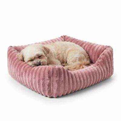 Produktbild von 4L Textil BELLA Hundebett Plüsch für kleine Hunde, Weiches Hundekörbchen, Flauschiges Hundekorb Waschbar Katzenbett Katzenkörbchen (60x40 cm, Rosa)