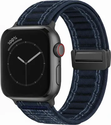 Produktbild von Smartwatch Armband für Apple Watch Series 9 45mm Nylon Textil Band Ersatzband Wechselband Magnetverschluss flexibel atmungsaktiv Blau Dunkelblau