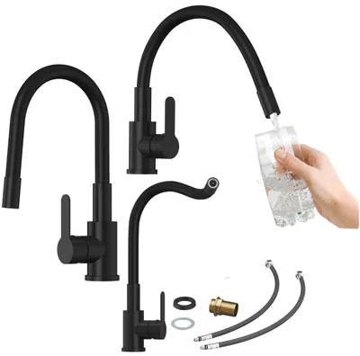 Produktbild von Granitan | GRADO - Küchenarmatur - Flexibler Auslauf - 360° schwenkbar - Schwarz