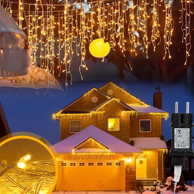 Image de Guirlande lumineuse LED Ikodm, 600 LED, 15 mètres, lumière blanche chaude, 8 effets lumineux avec fonction de mémoire, idéale pour la décoration de Noël, les fenêtres et les fêtes