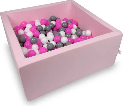 Produktbild von Bällebad 90x90x40cm rosa – Mit 400 Bällen / weiß, grau, rosa
