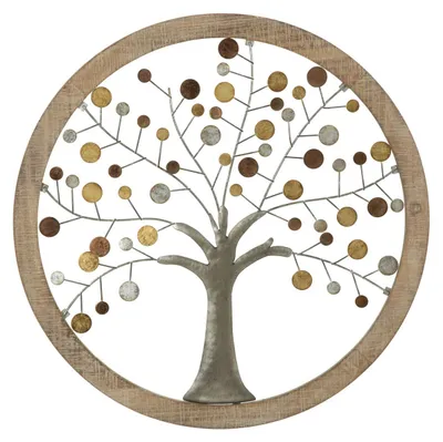Image de Panneau mural Arbre de Vie avec miroir, fer et bois