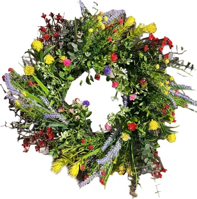 Produktbild von Sommerlicher Türkranz – 40 cm (15,75 Zoll), künstliche Wildblumen, Girlande für Zuhause