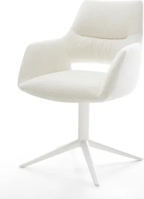 Produktbild von DELIFE Drehstuhl Yago-Flex mit Armlehnen Bouclé Soft Beige Fußkreuz Weiß 360° drehbar Wippfunktion Taschenfederkern