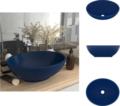 Produktbild von vidaXL s Ovales Waschbecken Matt Dunkelblau 40x33 cm Keramik -  Badezimmer-Waschbecken